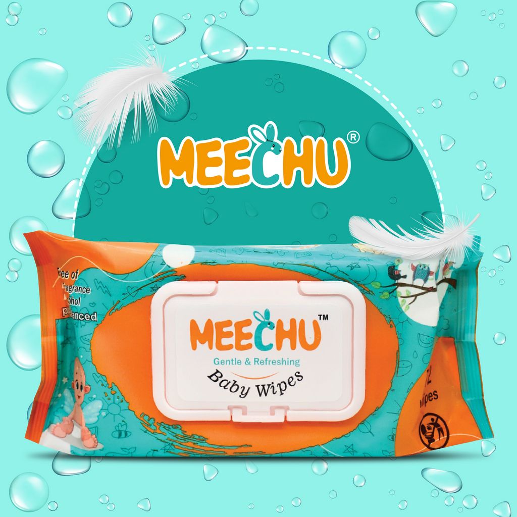 Meechu Baby Wet Wipes, pH Balanced, Mild Fragrance, Alcohol Free, 72pcs - Meechu